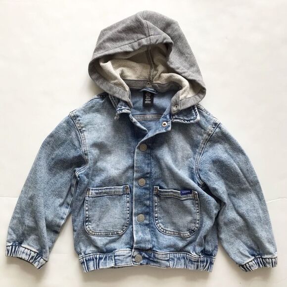 H&M hooded acid wash soft denim jacket VGUC (very light stain on shoulder) 5-6Y - Picture 3 of 10